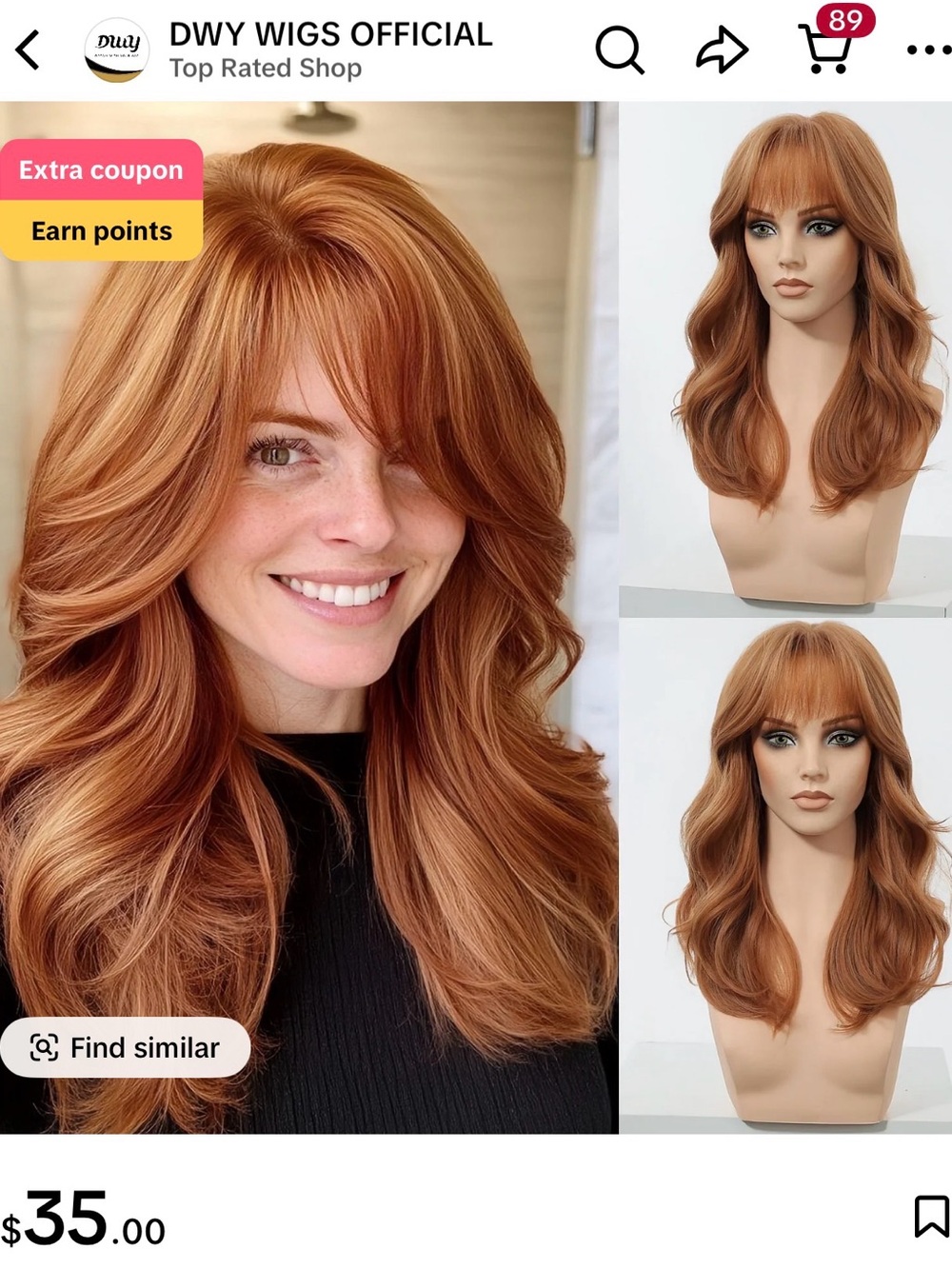 DWY Wigs Official Red Copper Long Layered Wig with Bangs